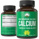 Calcium à base végétale - Supplément de Calcium aux algues marines rouges avec vitamine C, D3, K, magnésium et mélange de légumes entiers. Capsules végétaliennes pour os et articulations. 120 pilules, comprimés