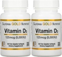 Supplément vitamine D3 par la Californie Gold Nutrition - Soutien pour des os et des dents sains - Système immunitaire Support - Sans gluten, sans OGM - 125 mcg (5 000 UI) - 2 pack de 90 softgels de gélatine de poisson