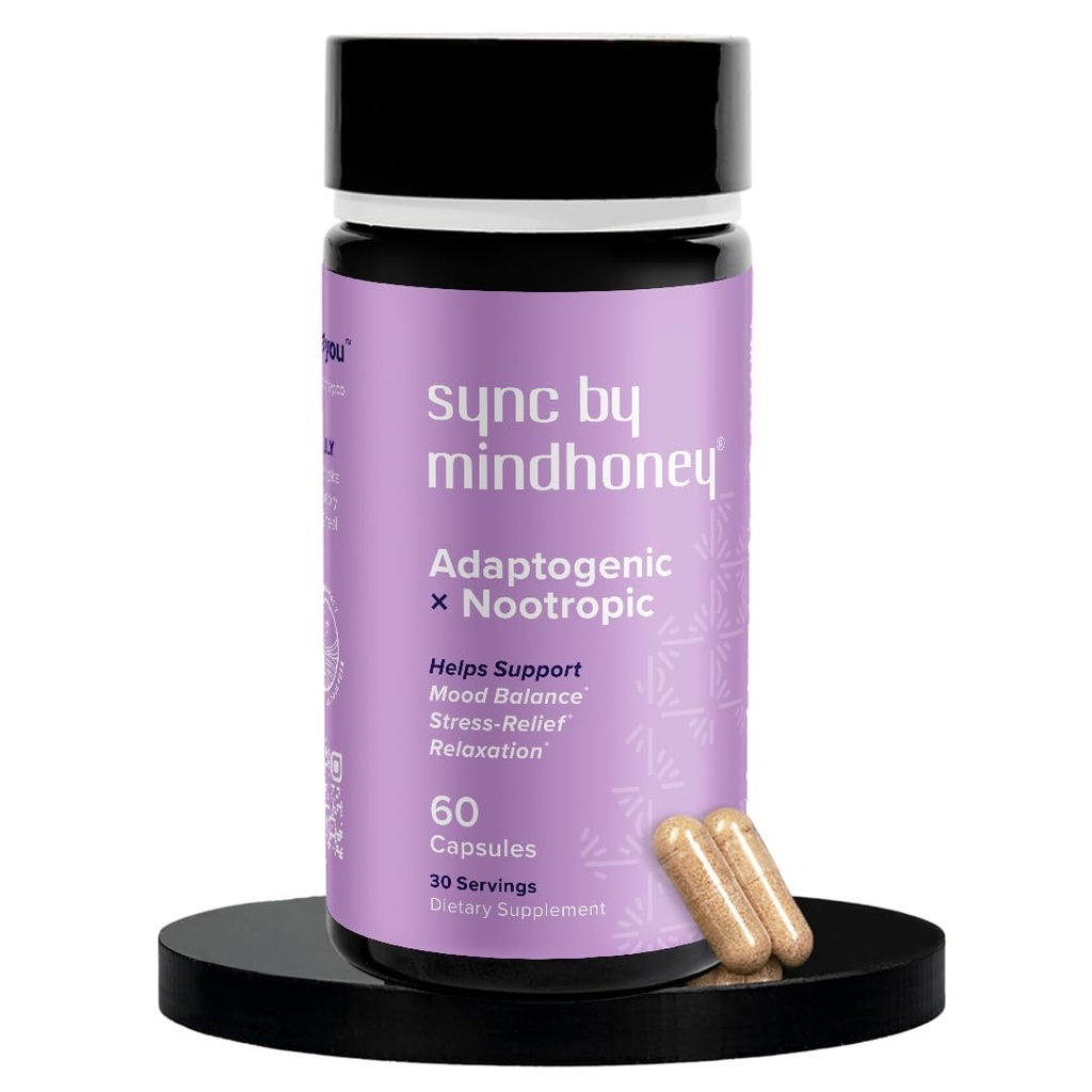 COMPTABILITÉ SYNC 60, Supplément Adaptogène Premium tout-en-un, relaxation, équilibre de l'humeur, stress, Magnésium, Ashwagandha, Nootropics, Adaptogènes, Minéraux et Vitamines