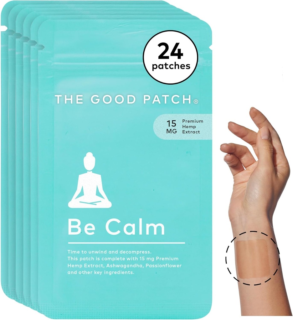 Le bon patch être calme patch avec le chanvre, un vent + décompress, naturel patch avec extrait de chanvre, racine d'Ashwagandha, Passionflower, Plant Powered Wearable Wellness, Sustained Release (24 Patches totales)