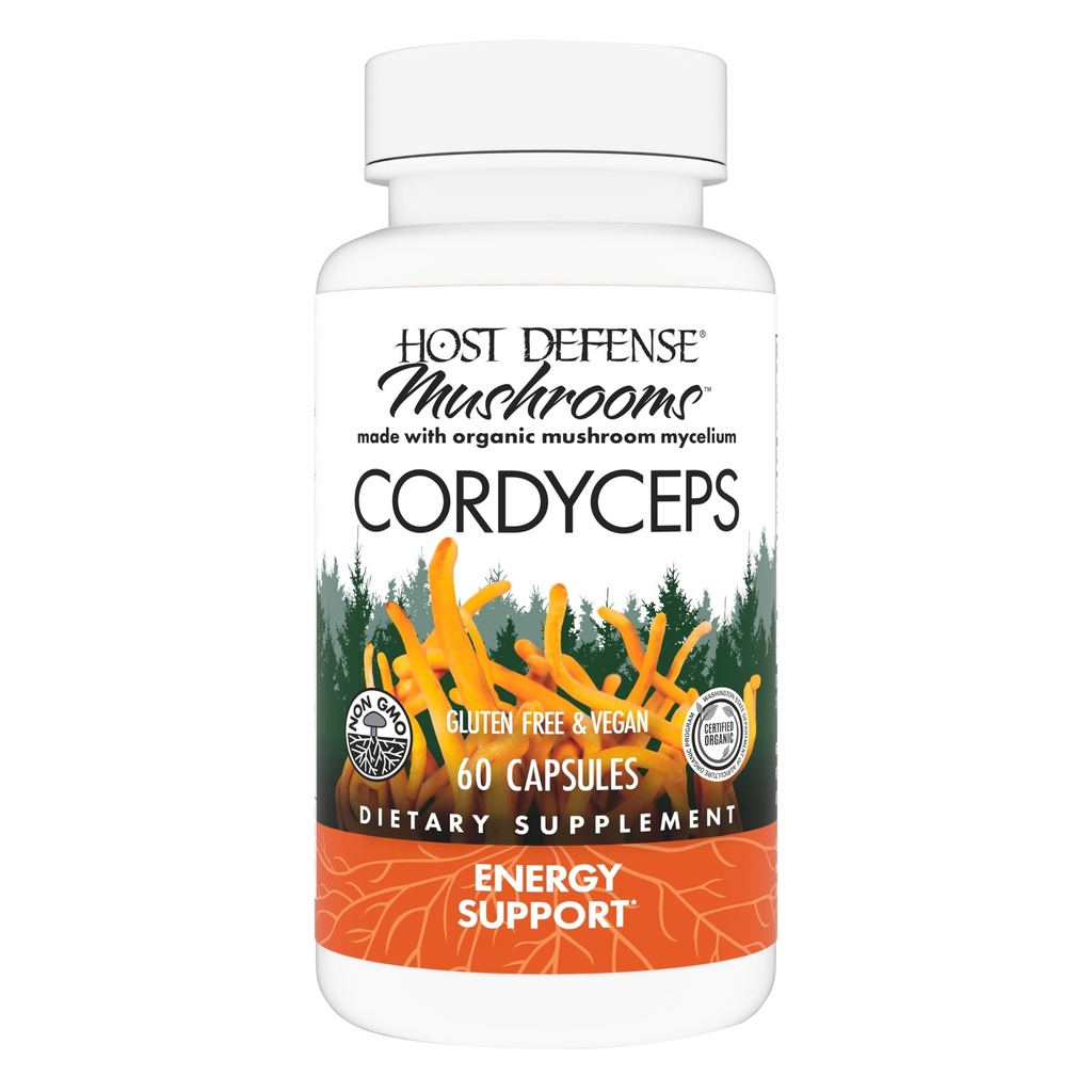 Host Defense Cordyceps Capsules - Supplément de soutien immunitaire et énergétique - Supplément de santé rénale avec Cordyceps - Supplément de soutien physique pour aider l'apport d'oxygène - 60 capsules (30 portions)*