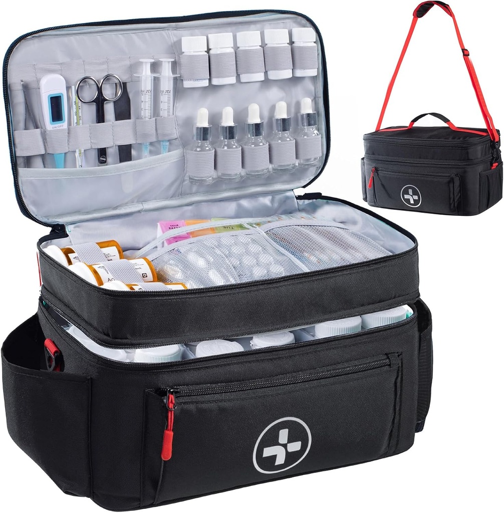 BAGSFY organisateur de sacs de médecine de voyage, sac médical vide, organisateur de bouteilles de pilule pour la maison, grand entreposage des médicaments, cas de transport de voyage trousse de premiers soins sacs vides, trousse d'urgence.