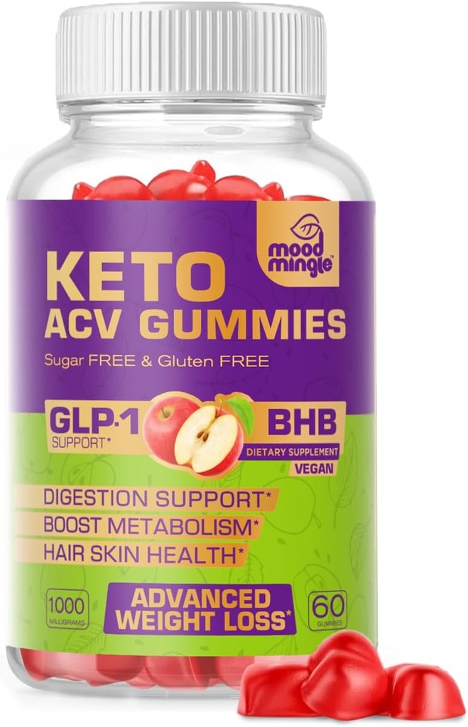 Gommies de vinaigre de cidre de pomme pour la perte de poids avancée - Gluten et sans sucre supplément rapide de Fat Burner pour les femmes hommes - 60 Gommies (1000MG)