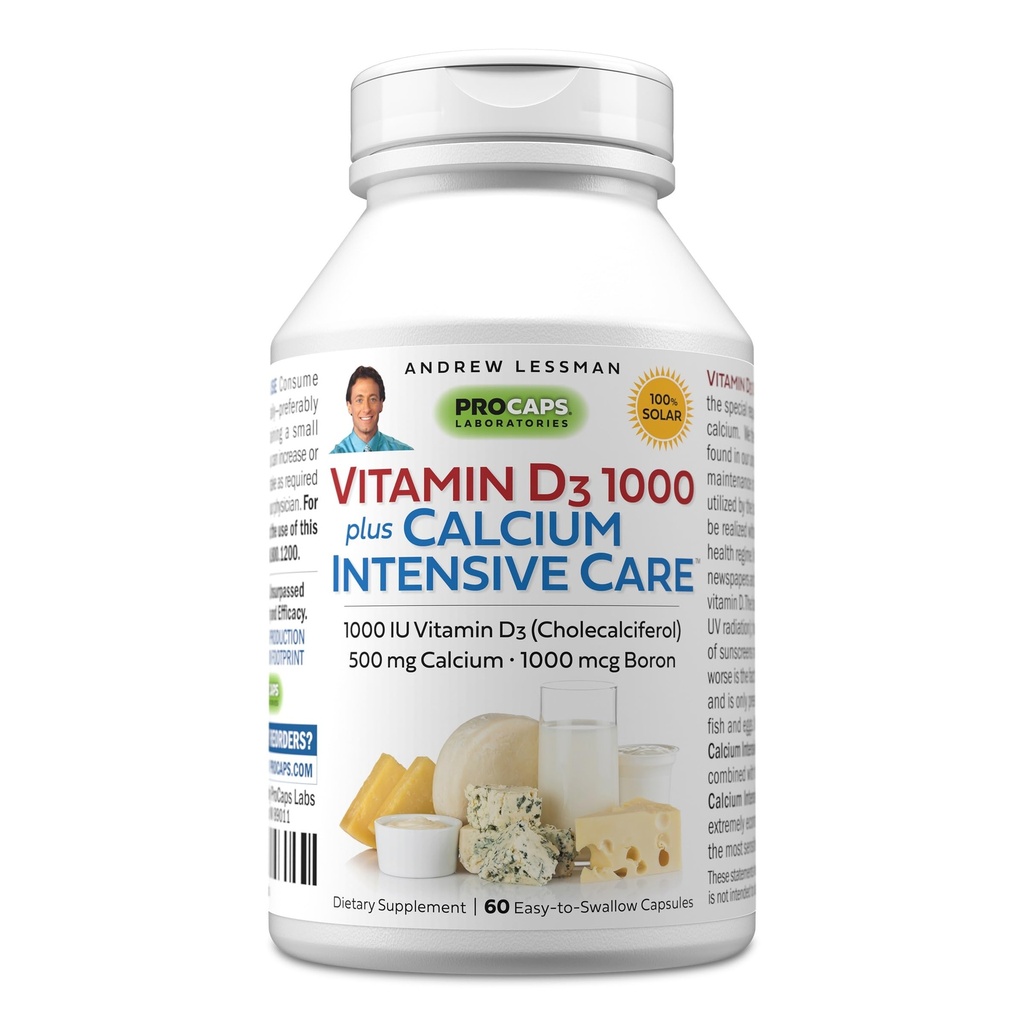 ANDREW MOINSMAN Vitamine D3 1000 Plus Calcium Intensive Care 60 Capsules - Essential for Calcium Absorption, soutient la santé osseuse, la fonction musculaire saine. Douce, facile à absorber. Aucun additif
