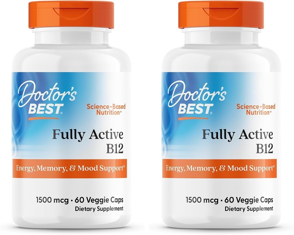 Meilleur médecin pleinement actif B12 1500 mcg, non OGM, végétalien, sans gluten, soutient la mémoire saine, l'humeur et la circulation, 60 comtes (paquet de 2)
