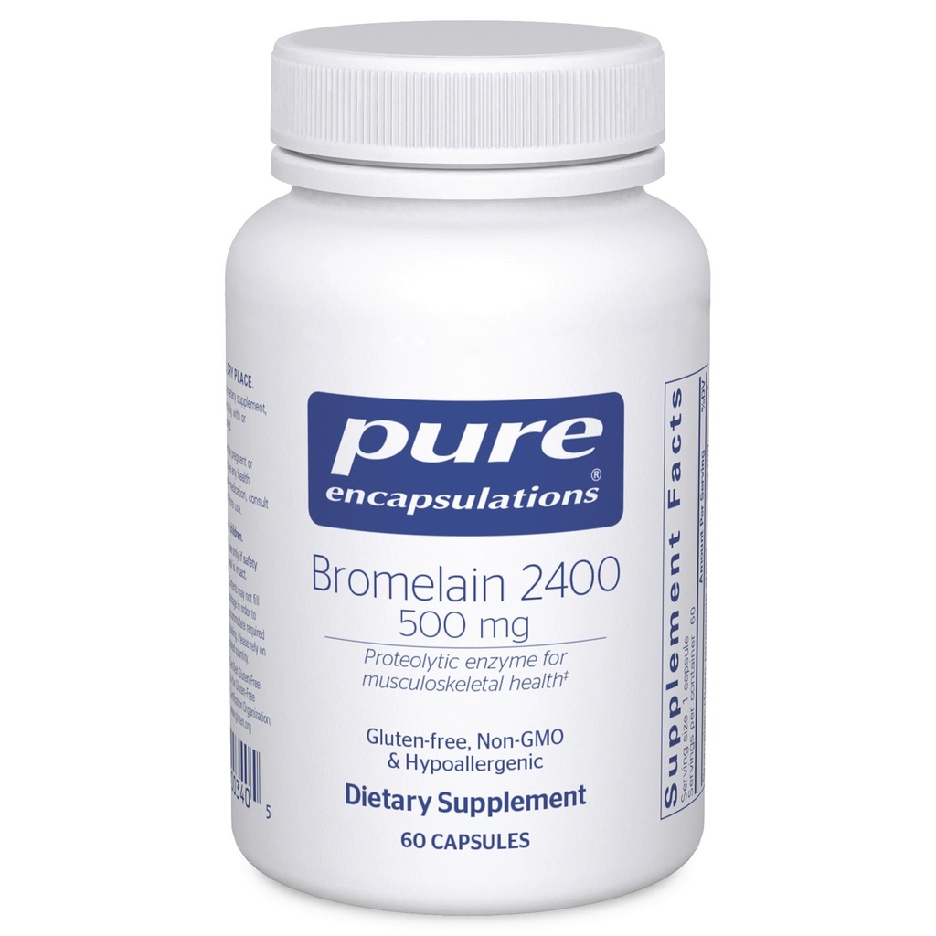 Encapsulations pures Bromelain 2400 500 mg - pour le soutien digestif et la santé musculo-squelettique - soutient les articulations et la récupération musculaire* - enzymes protéolytiques - Vegan - 60 capsules