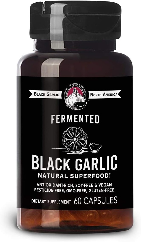 Black Garlic Capsules – Natural SUPERFOOD 60 Capsules / 30 Servings (1,000mg/Serving)