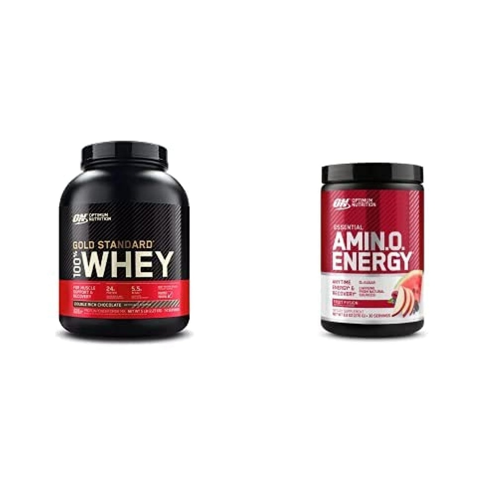 ON Gold Standard 100% Whey Protein Primary Source Isolate - Double Rich Chocolat 74 portions + ON Amino Energy - BCAA, Amino Acides, Keto Friendly, Extrait de café vert- Fusion de fruits, 30 portions