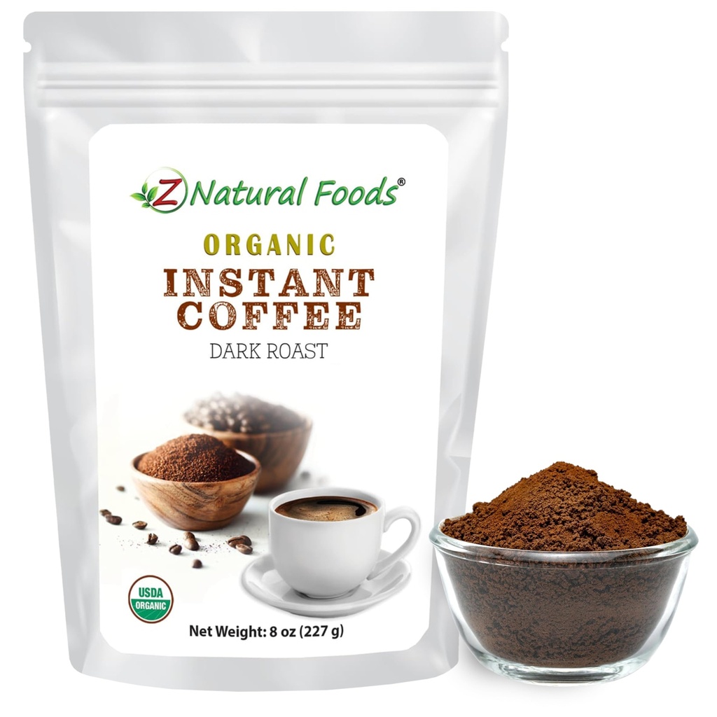 Z Alimentations naturelles Poudre de café instantanée biologique - Riche Arôme de Roast, Arabica Poudre d'espresso instantanée avec des antioxydants pour stimuler l'énergie, l'humeur et le focus - Café gastronomique dans un sac refermable, 8 oz