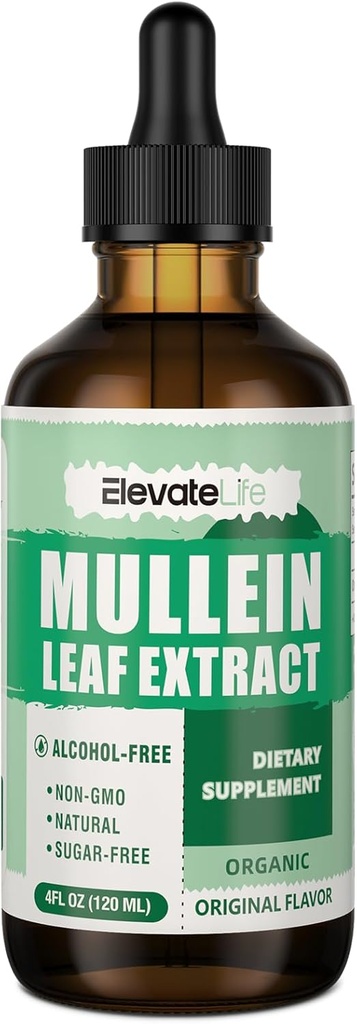 Gouttes de Mullein pour les poumons - Nettoyage pulmonaire et désintoxication - Vegan Mullein Leaf Extract Teincture liquide, support pour le système respiratoire, immunitaire, digestif, supplément naturel à base de plantes, non-OGM,4 FL OZ
