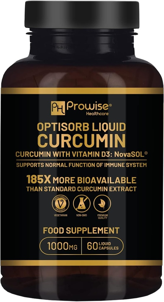 Optisorb Curcumine liquide avec vitamine D - 60 Liqcaps.