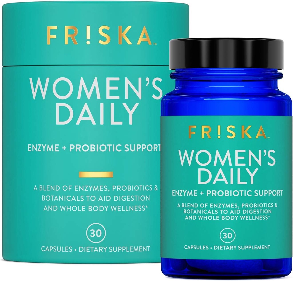 Supplément quotidien digestif et probiotique FRISKA Femmes, Soutien naturel avancé pour la santé digestive féminine, Combats Bloating, Eases Digestion, Soutient l'absorption nutritive, 30 Capsules