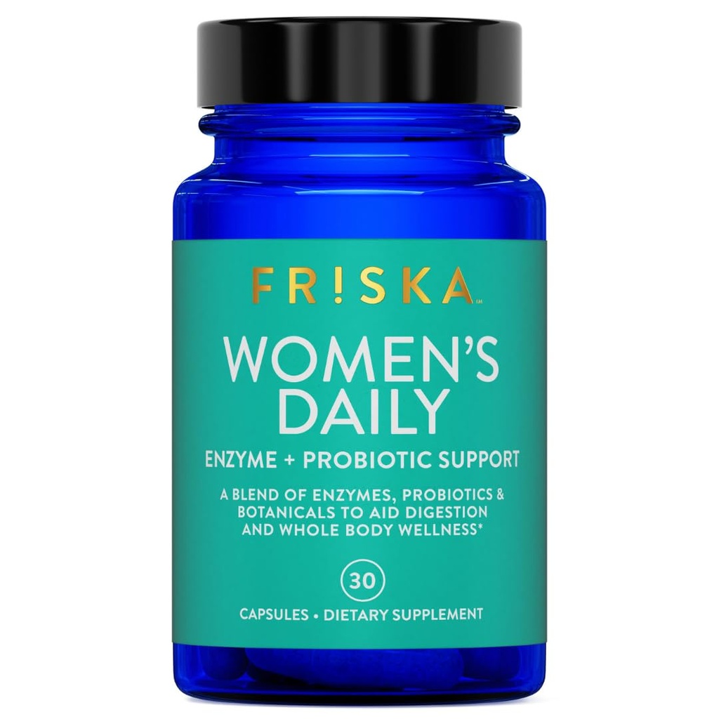 Supplément quotidien digestif et probiotique FRISKA Femmes, Soutien naturel avancé pour la santé digestive féminine, Combats Bloating, Eases Digestion, Soutient l'absorption nutritive, 30 Capsules