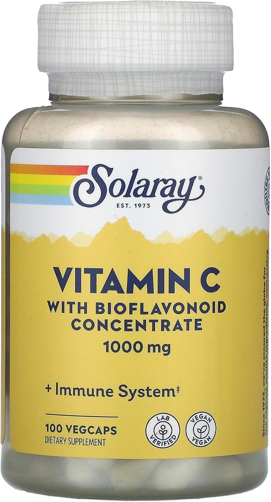 Supplément Solaray C avec hanches roses, acérola, bioflavonoïdes, 1000mg, 100 Compte
