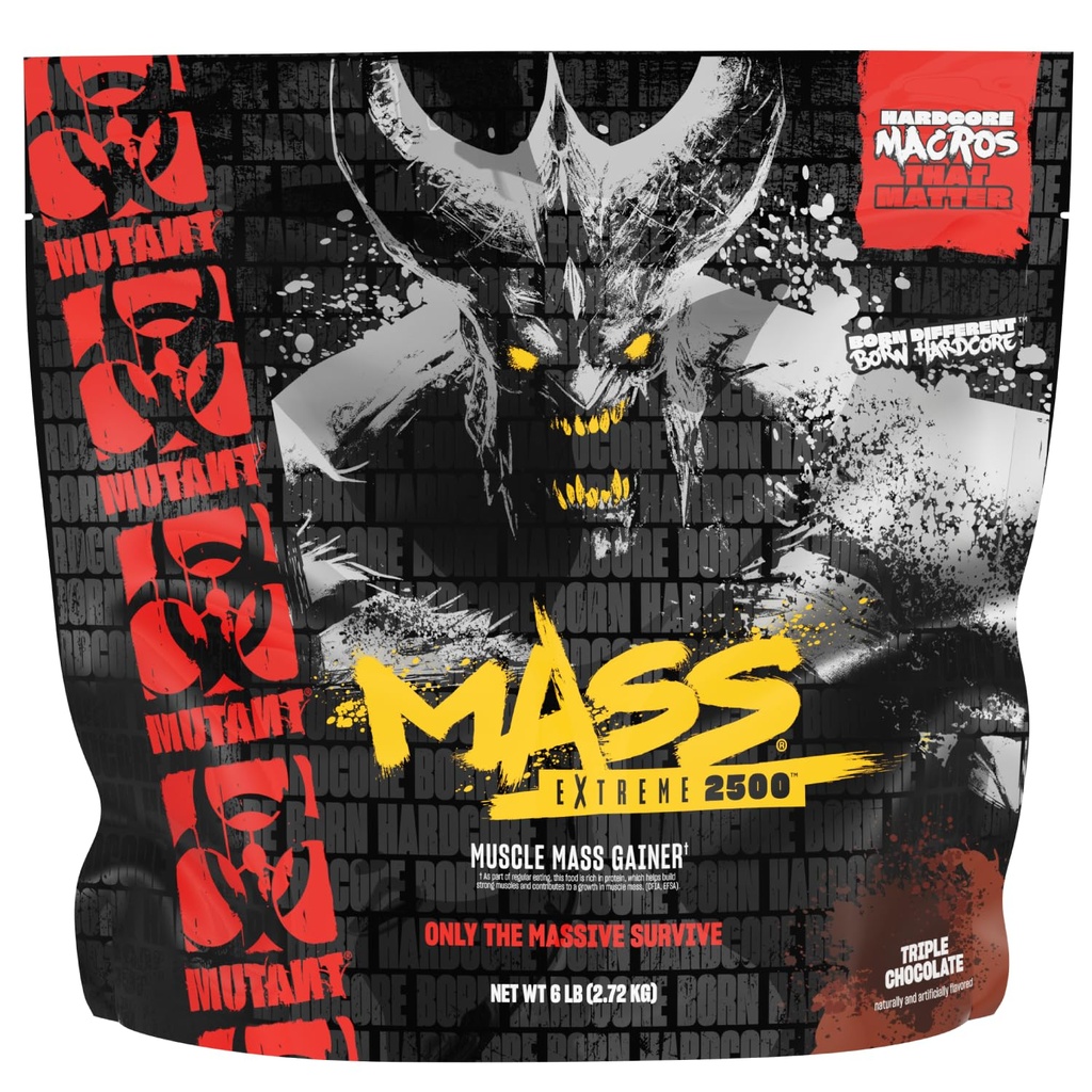 Masse mutante Extrême Gainer – Poudre de protéines de lactosérum – construire la taille et la force musculaires – Calories à haute densité (Triple Chocolat, 6 lbs)