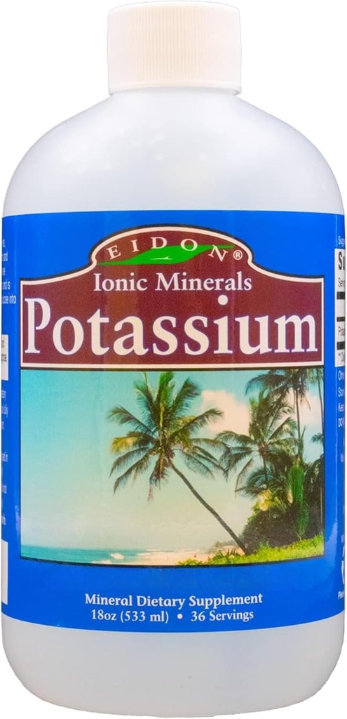 Supplément de potassium liquide d'Eidon - gouttes de chlorure de potassium, électrolyte essentiel pour la fonction cellulaire, minéraux ioniques biodisponibles, tous naturels, sans conservateurs ou additifs - 18 oz