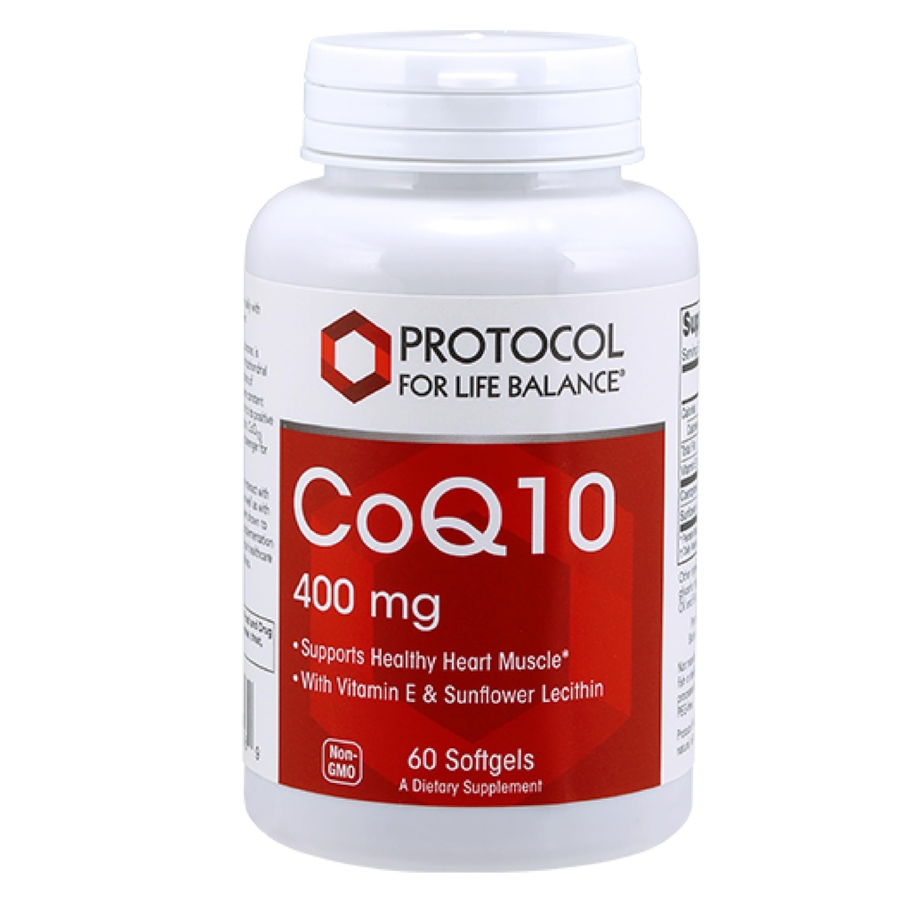 PROTOCOLE POUR LA BALANCE VIE CoQ10 400mg - avec vitamine E et lécithine de soja - Supplément CoQ10 - Sans halal et sans oeuf - 60 softgels