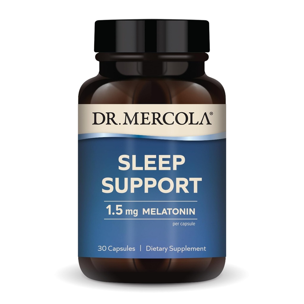 Dr Mercola Soutien du sommeil avec la mélatonine, 1,5 mg de mélatonine par portion, 30 portions (30 gélules), supplément alimentaire, soutient le sommeil sain et la concentration mentale, non-OGM