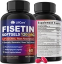 Supplément de fisetin - Super absorption liposomique 98% Pure 1200mg avec Quercetin, Resvératrol, Extrait de thé vert pour un vieillissement et une longévité sains, santé de la peau, cerveau et antioxydant - 60 Softgels
