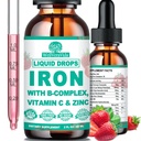 Supplément en fer liquide avec Vitamine C, B-Complex, Haute puissance liquide en fer avec Multivitamine, gouttes de fer végétalien pour les femmes, les enfants, supplément en fer liquide en chélate pour l'anémie, la fatigue, le soutien des globules rouges