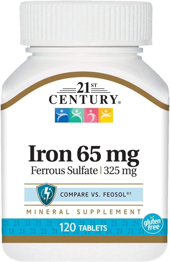 21ème siècle Fer 65 mg avec sulfate ferreux 325 mg - 100 comprimés, boîte de 3