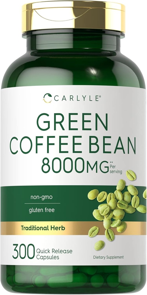 Extrait de fèves de café vert Carlyle : 8000 mg (300 capsules) Sans OGM et sans gluten