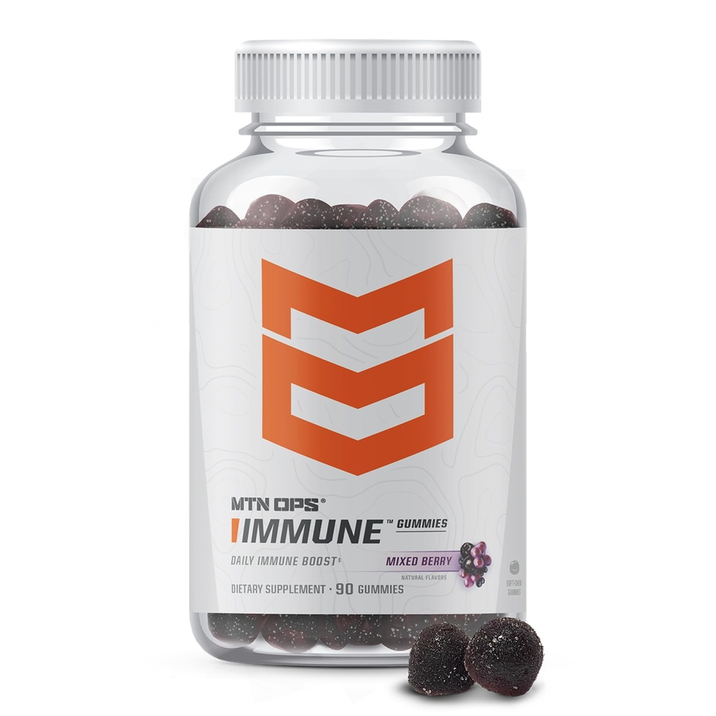 MTN OPS Immune Gummies Supplément de soutien immunitaire, 90 Gummies avec Elderberry & Aronia Berry Immune Booster pour adultes, mélange de baies parfumées et naturellement sans gluten