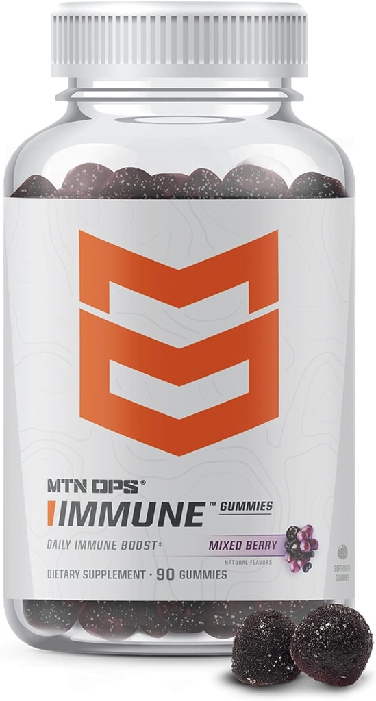 MTN OPS Immune Gummies Supplément de soutien immunitaire, 90 Gummies avec Elderberry & Aronia Berry Immune Booster pour adultes, mélange de baies parfumées et naturellement sans gluten