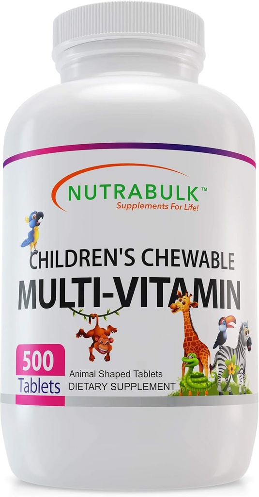 Multivitamines à croquer pour enfants - Promouvoir le développement global des enfants - Fabriqué aux États-Unis, peut aider à soutenir l'Immune, les os, le cerveau et le bien-être général - Vegan & sans gluten - 500 comprimés de cerise