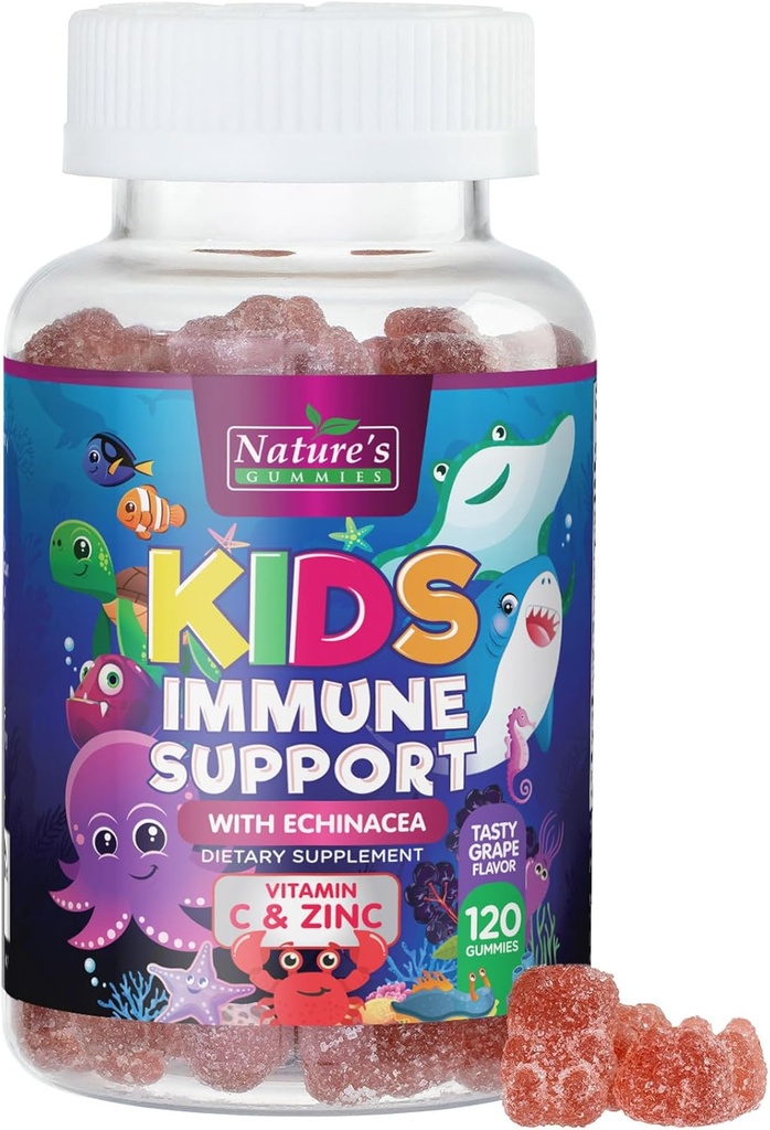 Kids Immune Support Supplement Gummies - Daily Childrens Vitamins C, Zinc & Echinacea - Gummy for Kids Immunity Support, Ages 4 and Up, Natural Berry Flavor, Non-GMO, Gluten-Free & Vegan - 120 Gummies