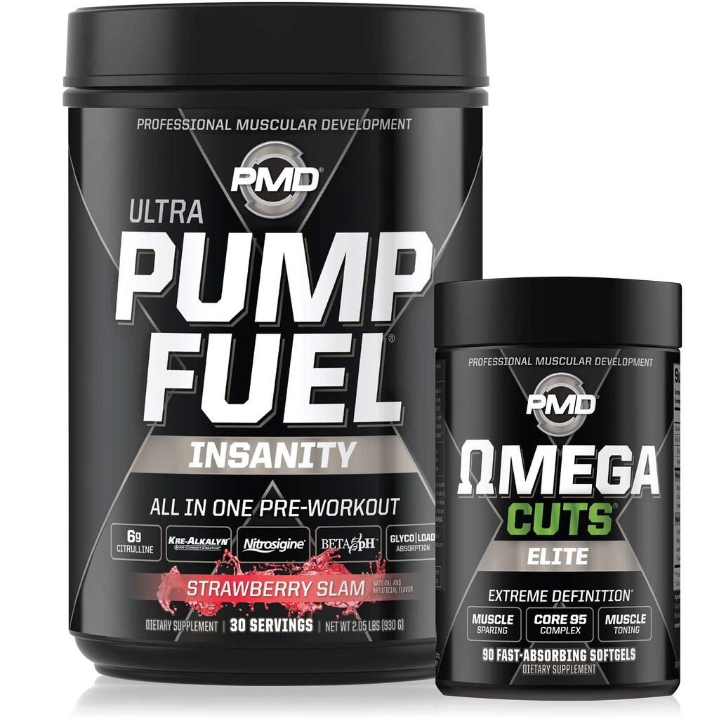 PMD Sports Ultra Pompe Fuel Insanité - Préentraînement - Strawberry Slam (30 portions) Sports Omega coupe Elite Thermogen Fat Burner (90 Softgels