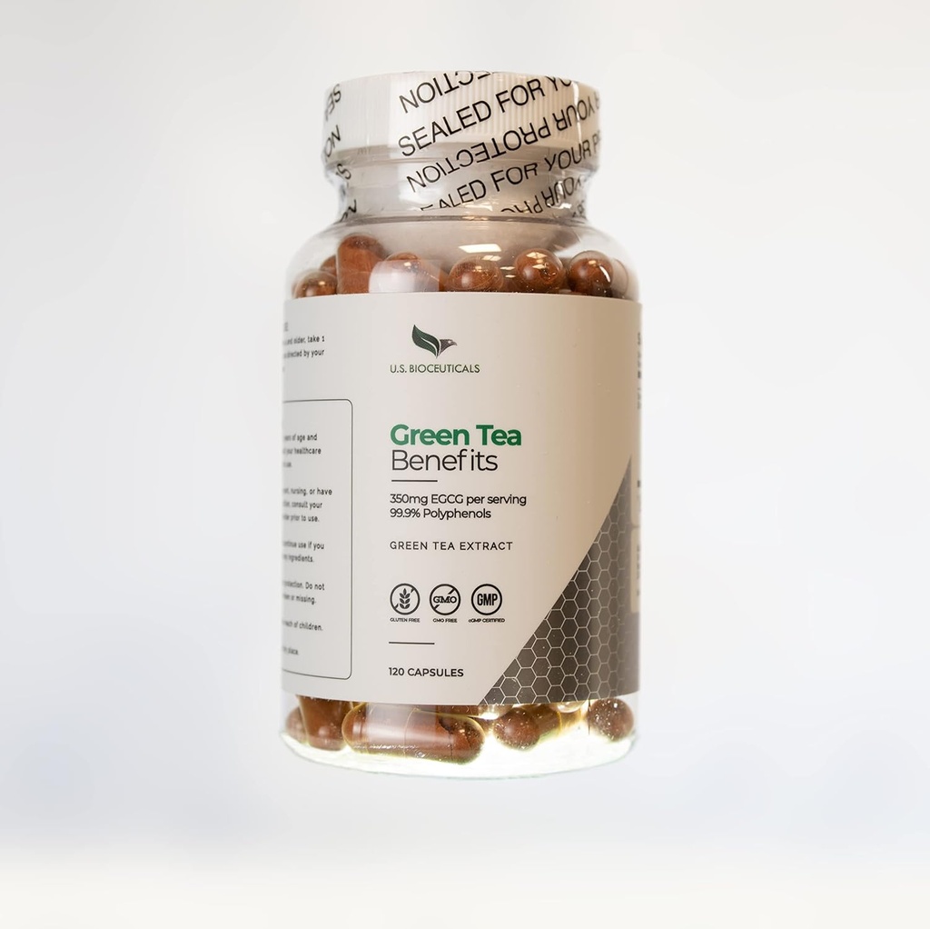 Avantages du thé vert - Plus de 350mg d'EGCG par bouteille - 99,9% Polyphénols - Soutient la santé - 120 Capsules par bouteille