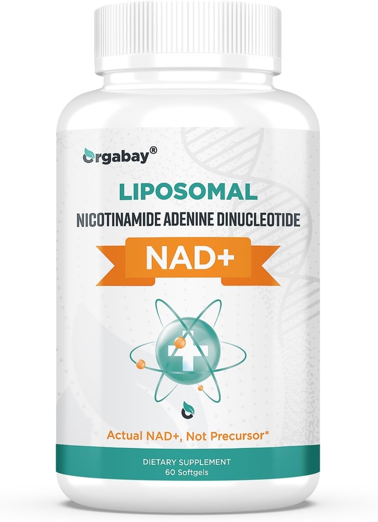 Orgabay NAD liposomique + Supplément 500 mg, Absorption élevée, Boost NAD+ avec TMG 250 mg, Réel NAD Plus plus plus efficace que le riboside de Nicotinamide, Soutien énergie cellulaire, Vieillissement en santé