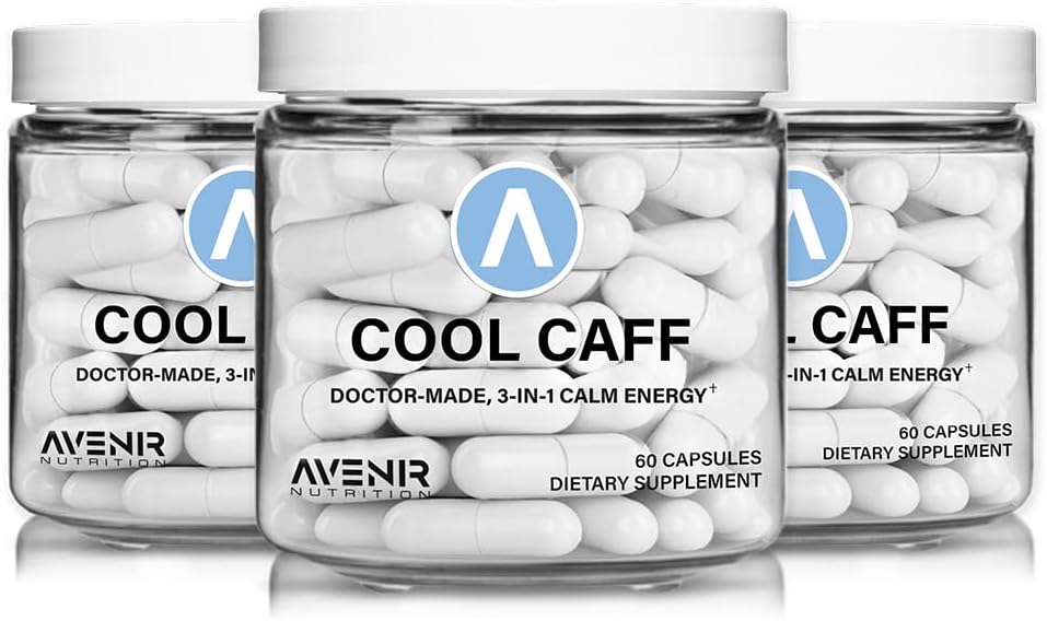 Avenir Nutrition Cool Caff Energy Suppléments, L Theanine et Caféine - Energy Boost and Focus - Préentraînement pour les femmes et les hommes, Café Alternative 60 Capsules (3)