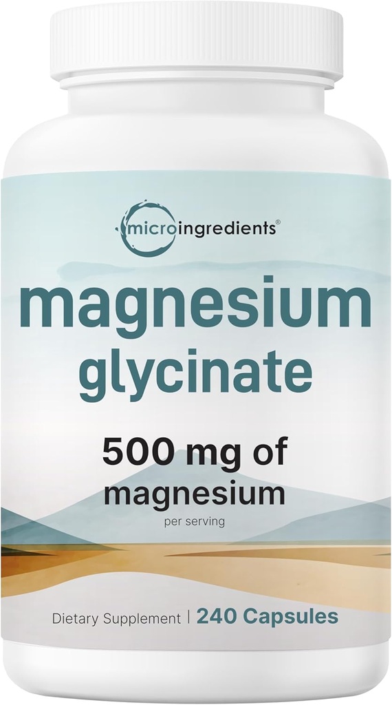 Magnésium Glycinate 500mg, 240 capsules 100% Chélaté pour Absorption max.