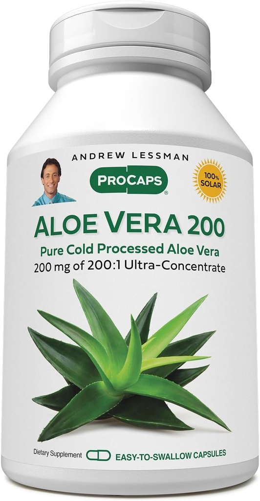 ANDREW LESSMAN Aloe Vera 200-360 Capsules - Provides 200:1 Ultra-Concentrate of Aloe Vera, Soothing Support for Stomach and Digestive System, No Additives, Small Easy to Swallow Capsules