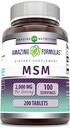 Formules étonnantes MSM (Methylsulfonylméthane) Supplément $ 1000 Mg par portion $ 200 comprimés $ Non-GMO $ Sans gluten $ Fabriqué aux États-Unis