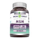 Formules étonnantes MSM (Methylsulfonylméthane) Supplément $ 1000 Mg par portion $ 200 comprimés $ Non-GMO $ Sans gluten $ Fabriqué aux États-Unis