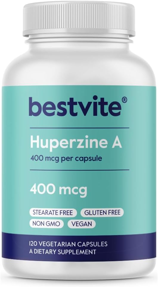 BESTVITE Huperzine A 400mcg (120 gélules végétariennes) - Pas de stéarate - Vegan - Non OGM - Sans gluten