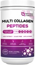 NATURE TARGET Peptides Multi Collagène Poudre - Type I, II, III, V, X - Peptides de Collagène hydrolysés avec l'acide hyaluronique vitamine C, supporte les ongles et articulations de cheveux de peau, gazon, non OGM, 50 portions