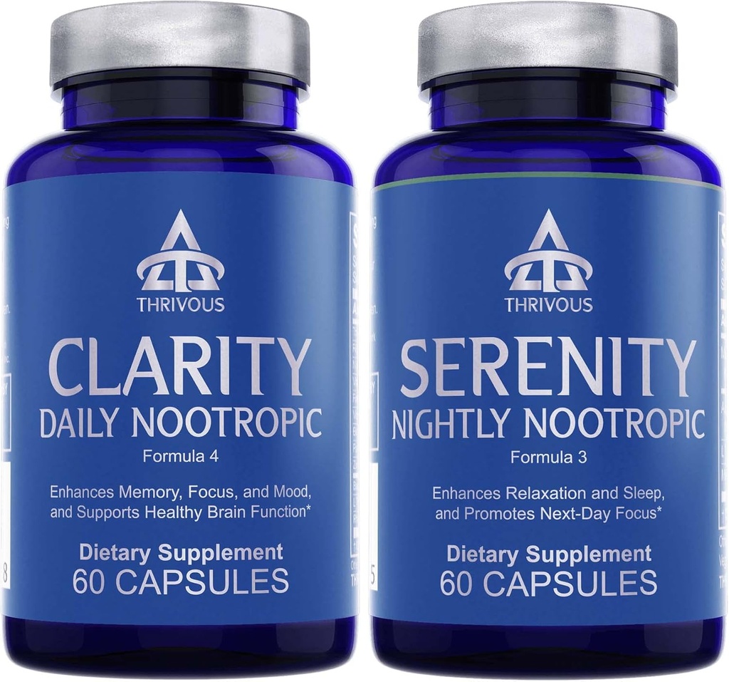Strack Thrivous Clarity & Serenity – Day + Night Nootropic Bundle pour Focus, Mood, Relaxation & Sleep Support – 120 Capsules Vegan