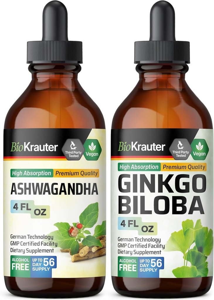 BIO KRAUTER Ashwagandha Teinture 4 Fl. Oz. & Ginkgo Biloba Teinture 4 Fl. Oz.