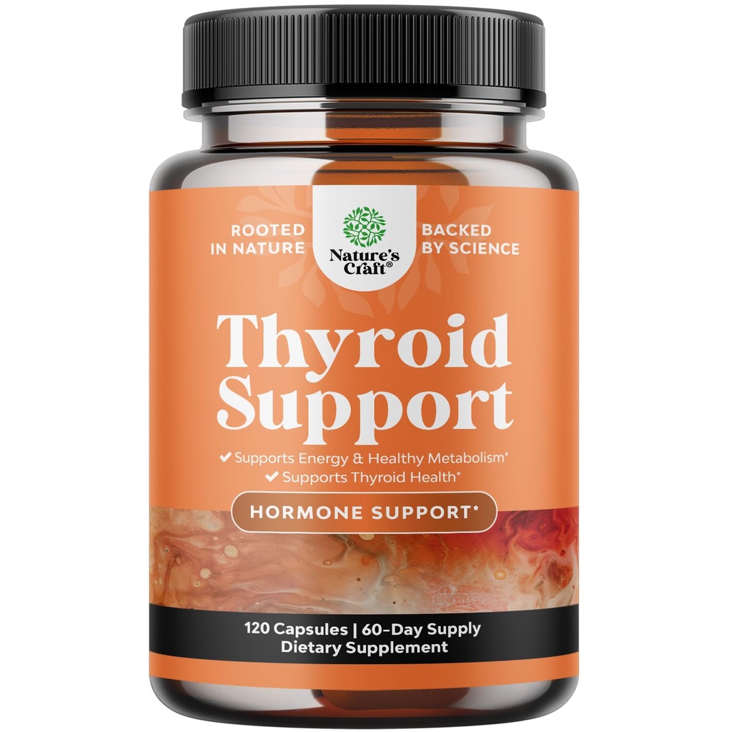 Complexe de soutien à la thyroïde à base de plantes - Potent Kelp Iodine supplément avec L Tyrosine, Bladderwrack, Sélénium et pur Ashwagandha pour l'équilibre hormonal - Mood & Energy Dietary Pills - 120 capsules halales