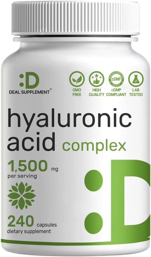 Offre supplément Acid Hyaluronique Suppléments 1 500mg – 240 Capsules, avec MSM et vitamine C – Pure 95%.