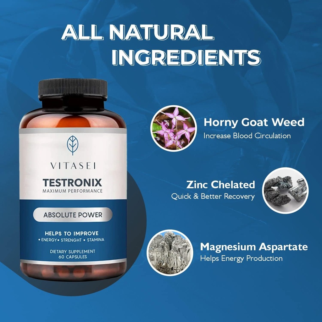 Supplément de performance VITASEI Testronix pour les hommes - Suppléments énergétiques et musculaires pour la santé des hommes - 60 capsules (paquet de 2)