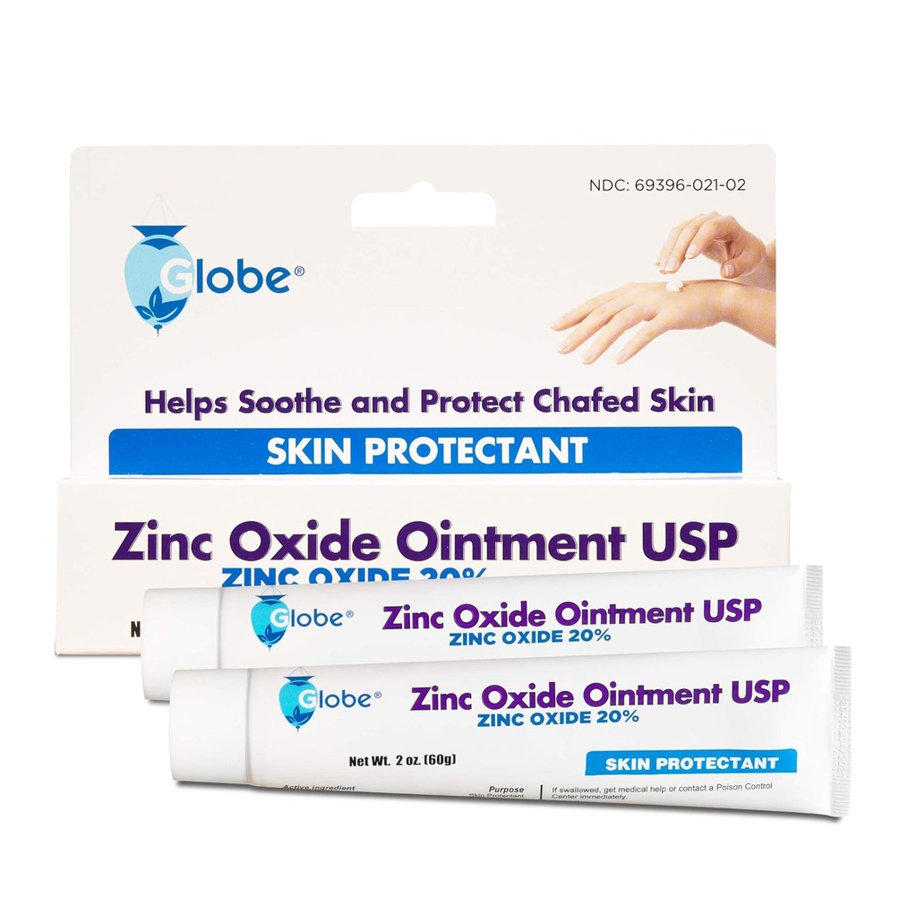 (2 Pack) Globe Zinc Oxyde Onguent 20%, 2 Tuyau d'Once (Total 4 oz) Protection de la peau avancée, pour les couches Rash, le soulagement de Poison Ivy, Sumac et Chêne, protège contre le mouillé, protège la peau chafée