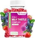 Gummies de chardon de lait, 10-en-1 formule à base de plantes pour nettoyer le foie Détox et la réparation avec racine de dandelion, curcuma, artichaut - Fonction optimale du foie et santé digestive - mélange de saveur de baie
