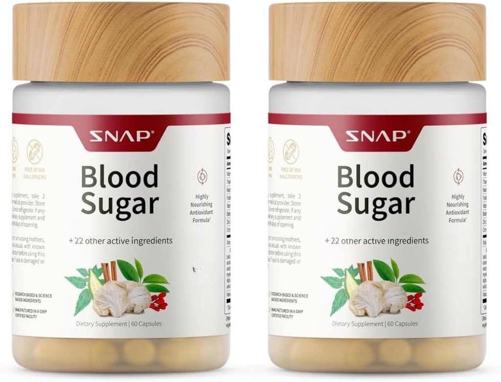 Snap Supplements Blood Sugar Blend, CoQ10, Cinnamon, Alpha Lipoic Acid and Gymnema, Sugar Free, 60 Capsules, 2 Pack