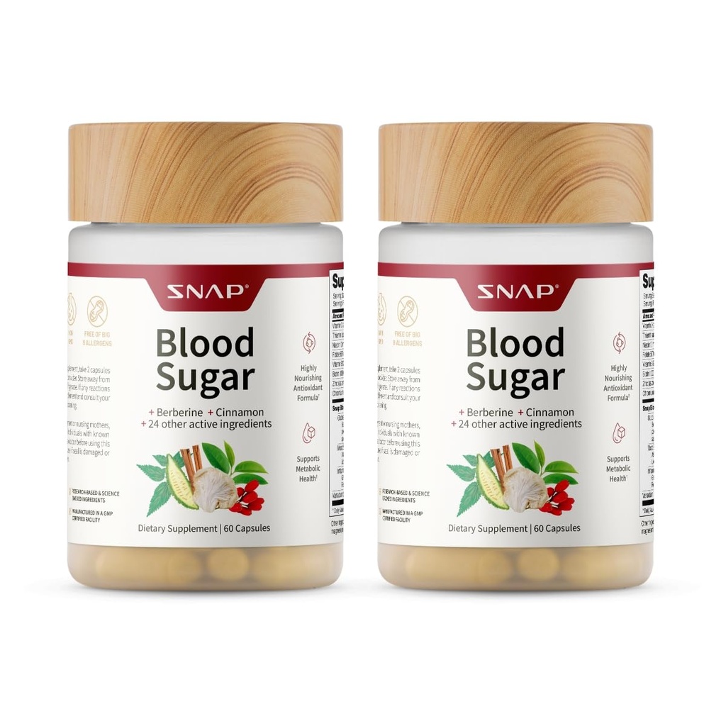 Suppléments de snap Mélange de sucre de sang, CoQ10, cannelle, acide alpha lipoïque et Gymnéme, sans sucre, 60 Capsules, 2 Pack