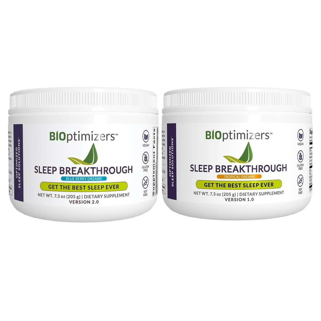 BIOptimizers Sleep Breakthrough Powder – Dreams Tropical & Blueberry Bundle – Supplément de soutien au sommeil naturel – 405g Total